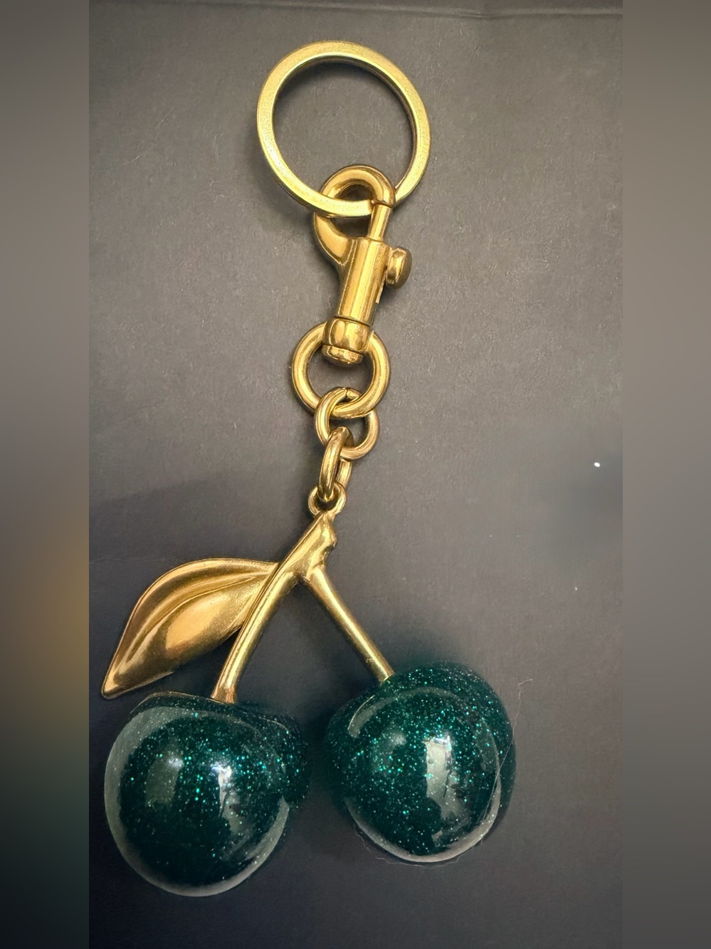 Designer inspired Gold-Tone green Cherry Keychain bag charm
